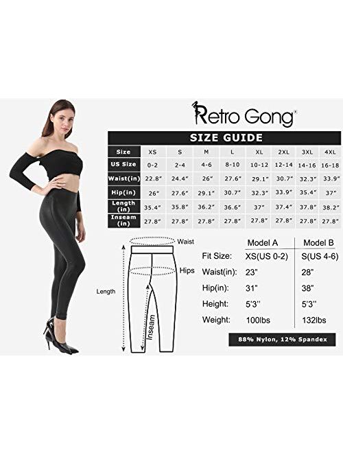 Retro Gong Womens Faux Leather High Waist Tummy Control Leggings Stretch Pleather Pants