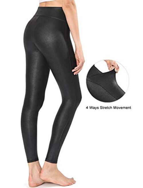 Retro Gong Womens Faux Leather High Waist Tummy Control Leggings Stretch Pleather Pants