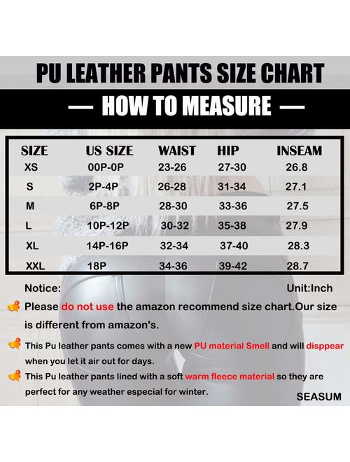 SEASUM Women's Faux Leather Leggings Sexy  Pants PU Elastic Shaping Hip Push Up Black Stretchy High Waisted Tights