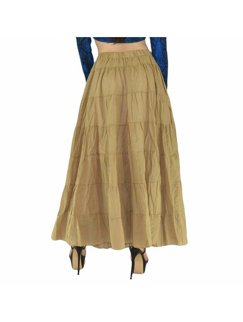 YSJERA Women's Cotton 5 Tiered A Line Pleated Maxi Skirt Long Boho Gypsy Dance Skirts