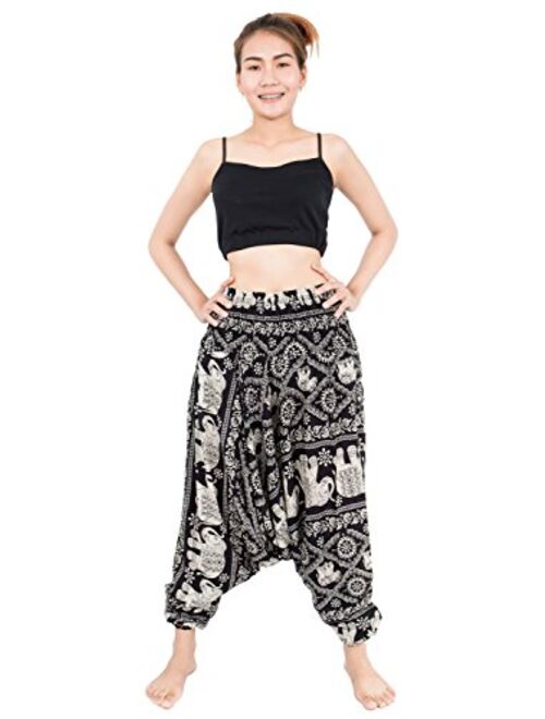 Banjamath Women's Peacock Print Aladdin Harem Hippie Pants Jumpsuit