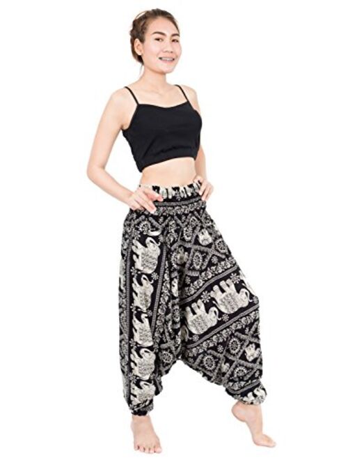 Banjamath Women's Peacock Print Aladdin Harem Hippie Pants Jumpsuit