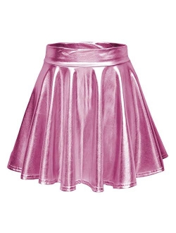Women's Shiny Flared Pleated Mini Skater Skirt
