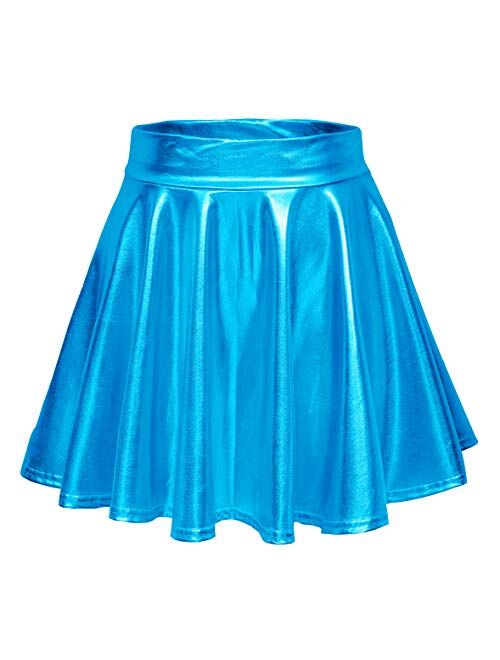 Urban CoCo Women's Shiny Flared Pleated Mini Skater Skirt