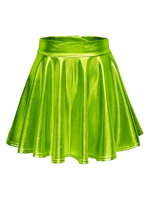 Urban CoCo Women's Shiny Flared Pleated Mini Skater Skirt