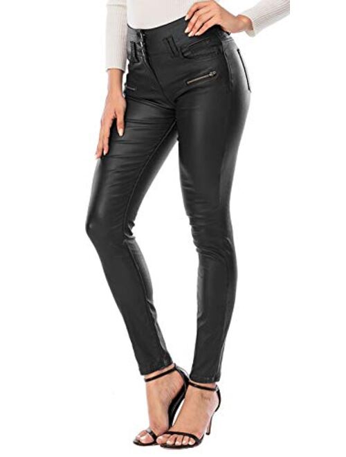 Ecupper Womens Black Faux Leather sexy Pants High Waisted Skinny Coated Leggings Petite26/Regular29/Tall32 Inseam