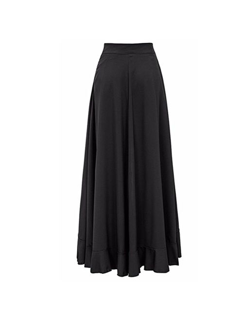 Lrady Women's Ruffle Pants Plain Split Tie-Waist Maxi Long Palazzo Overlay Pant Skirts