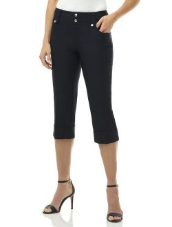Rekucci Women's Ease into Comfort Modern Classic Cuffed Capri