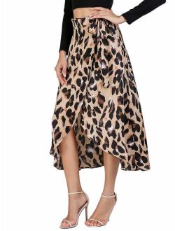 Women's Waist Knot Leopard Print High Waist Wrap Split Skirt