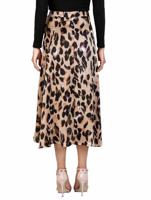 Verdusa Women's Waist Knot Leopard Print High Waist Wrap Split Skirt
