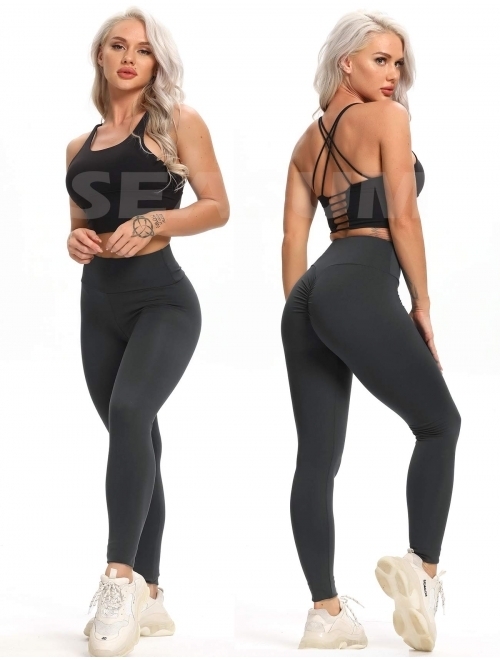 SEASUM Women Scrunch Butt Yoga Pants High Waist Tummy Control Compression Leggings Workout Sport Fitness Gym Tights