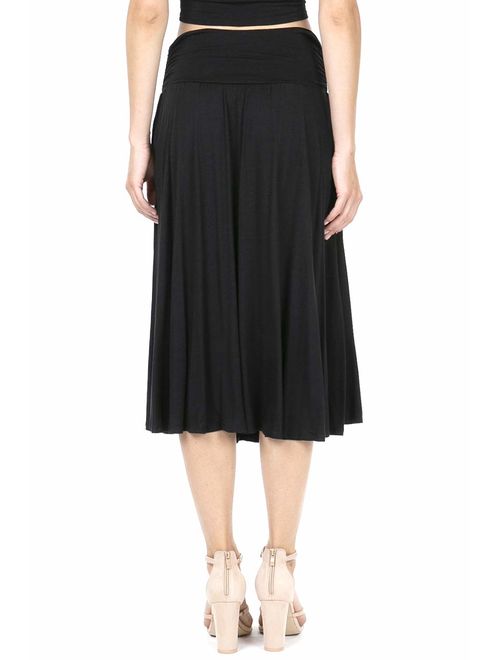 iliad USA Women's High Waist Shirring Flared Skirt with Pockets