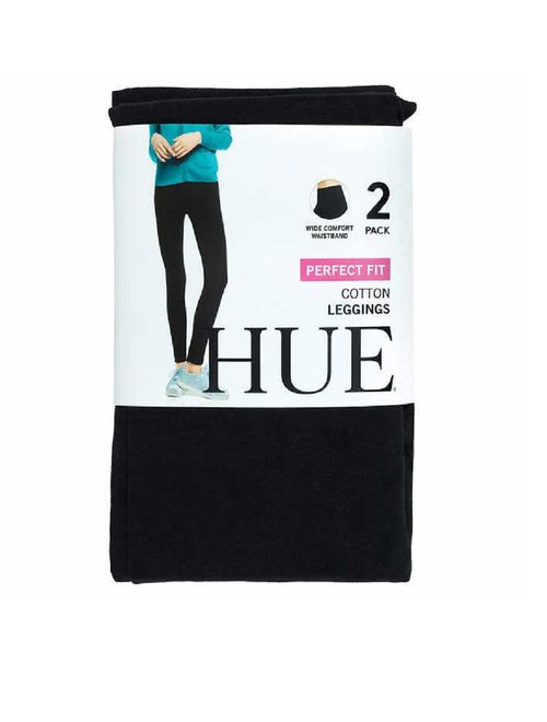 HUE Every Day Leggings, Wide Comfortable Waistband,Ultra Soft Cotton, Mid-Rise, 2 Pack