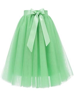 Women's Knee Length 5-Layered Tulle A-line Tutu Skirt Evening Party Prom Skirt
