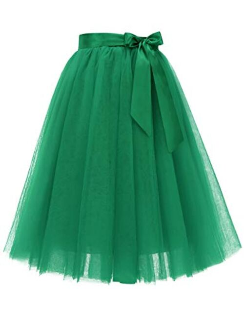 Bridesmay Women's Knee Length 5-Layered Tulle A-line Tutu Skirt Evening Party Prom Skirt