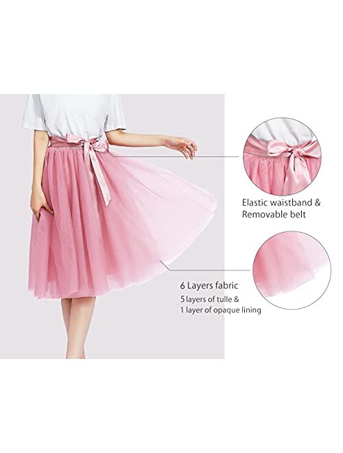 Bridesmay Women's Knee Length 5-Layered Tulle A-line Tutu Skirt Evening Party Prom Skirt