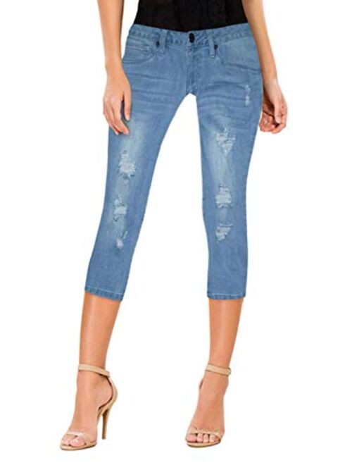 Hybrid & Co. Women's 17 inch Butt Lift Super Comfy Stretch Denim Capri Jeans