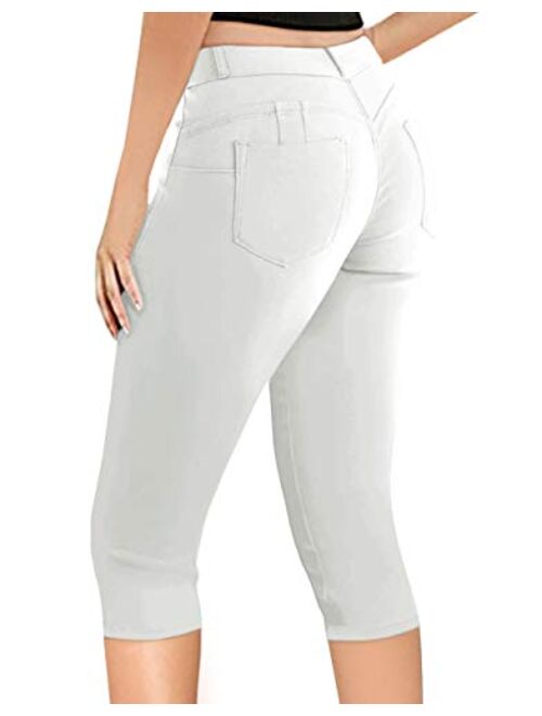 Hybrid & Co. Women's 17 inch Butt Lift Super Comfy Stretch Denim Capri Jeans