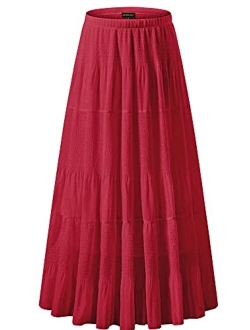 NASHALYLY Women's Chiffon Elastic High Waist Pleated A-Line Flared Maxi Skirts