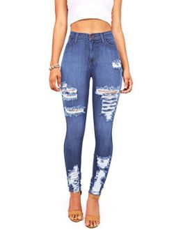 Vibrant Women's Juniors High Waist Jeans Stretchy Ripped Jeans