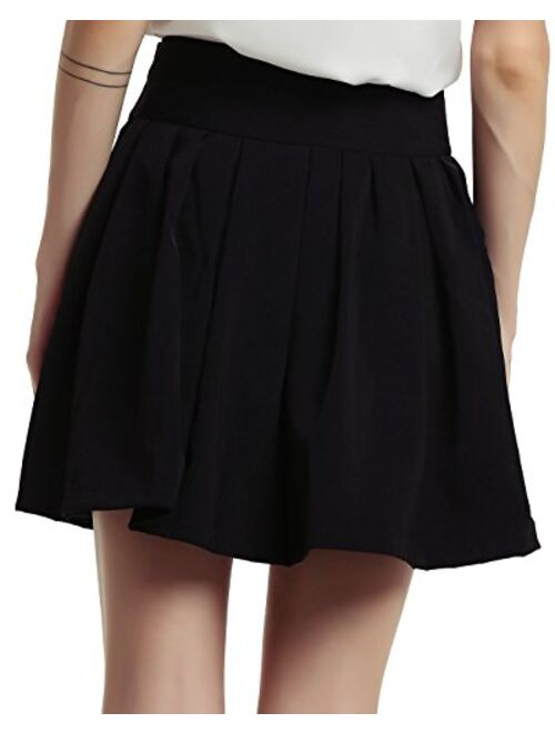 chouyatou Women's Double Waist Side Buttons Pleated Skirt