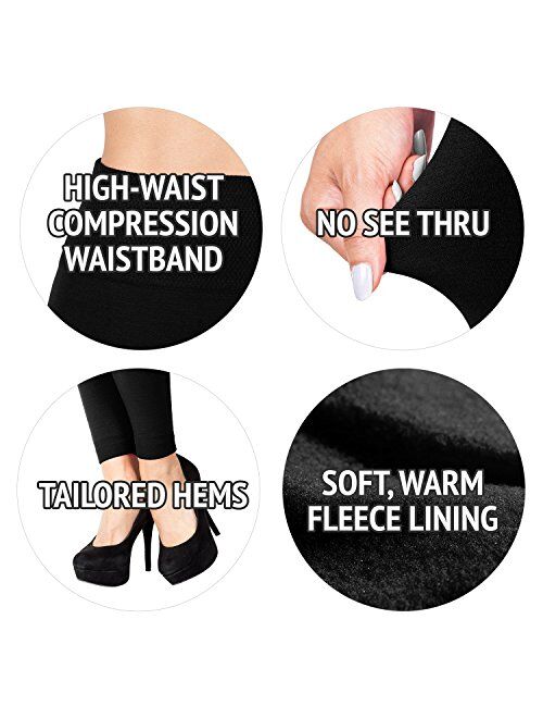 Satina Fleece Lined High Waist Compression Leggings, Slimming Warm Opaque Tights
