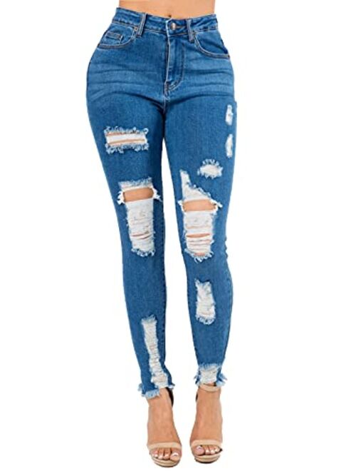 TwiinSisters Women's High Rise Stretch Destroyed Ripped Color Skinny Pants Jeans Multi Styles