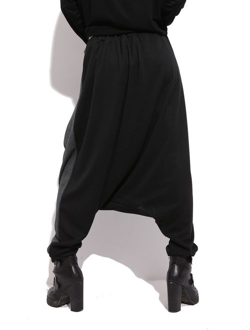 ellazhu Women Baggy Harem Drapes Color-Block Pants OneSize GM274 Black