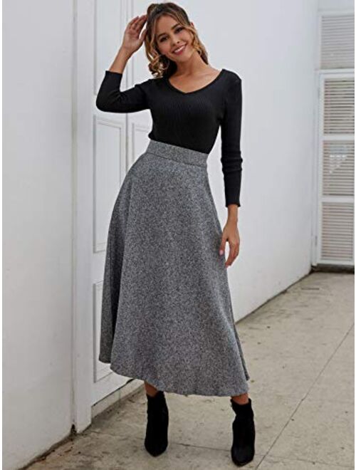 Choies Women's High Waist A-line Flared Long Skirt Winter Fall Midi Skirt