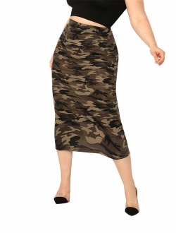 Women's Plaid Print High Waist Knee Length Bodycon Pencil Skirt