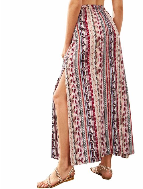Milumia Women's Bohemian Floral Print Wrap Skirt Long Maxi Skirt