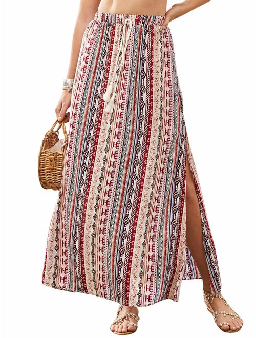 Milumia Women's Bohemian Floral Print Wrap Skirt Long Maxi Skirt