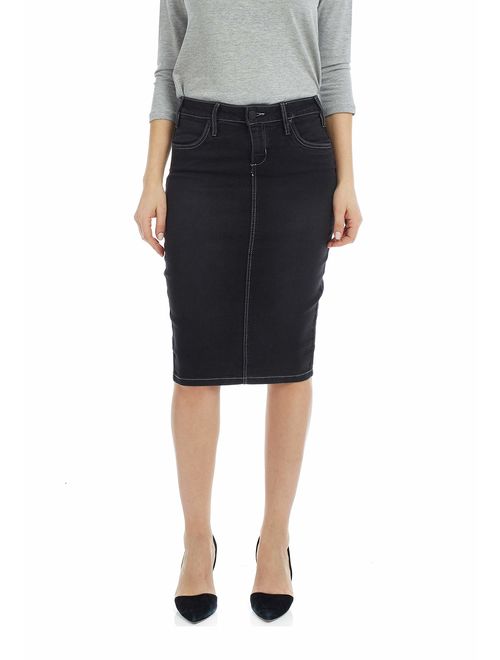 ESTEEZ Women's Denim Pencil Skirt - Powerstretch Jean with Tummy Control - Miami