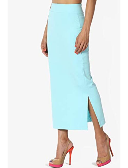 TheMogan S~3XL High Waist Stretch Ponte Knit Mid Calf Long or Midi Pencil Skirt