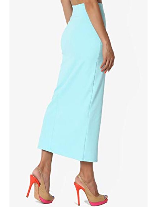 TheMogan S~3XL High Waist Stretch Ponte Knit Mid Calf Long or Midi Pencil Skirt