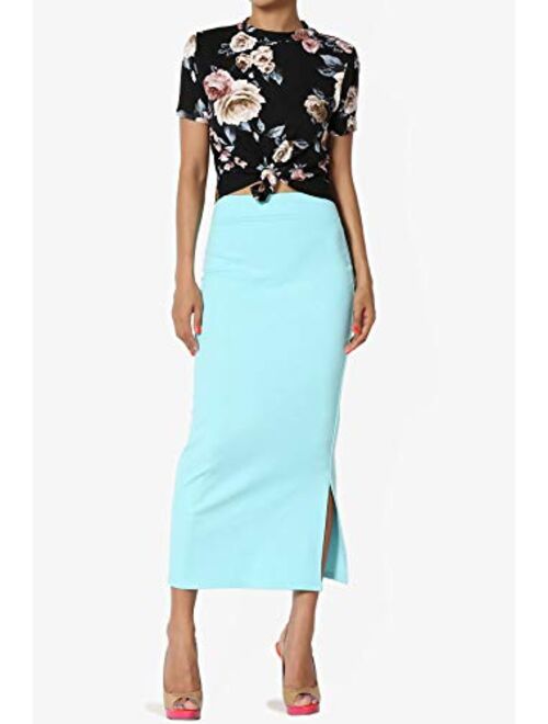TheMogan S~3XL High Waist Stretch Ponte Knit Mid Calf Long or Midi Pencil Skirt