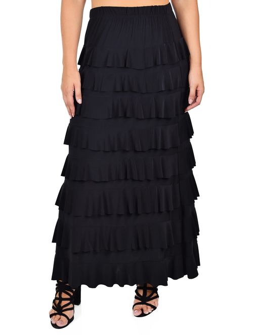 Dare2BStylish Women Waterfall 8 Tiered Boho Layered Maxi Skirt | Reg & Plus Sizes