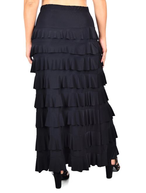 Dare2BStylish Women Waterfall 8 Tiered Boho Layered Maxi Skirt | Reg & Plus Sizes