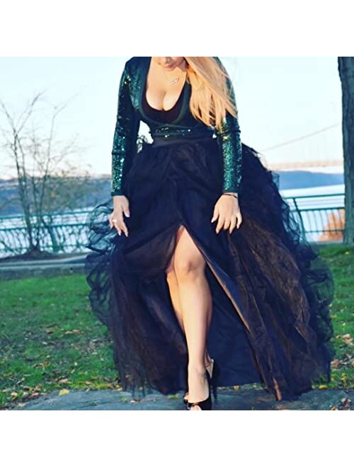 WDPL Wedding Planning Women's Long Maxi Tulle Special Occasion Bustle Night Out Skirt