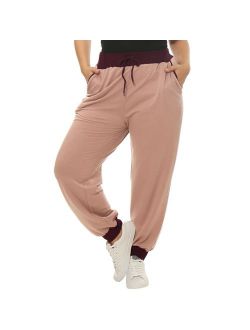 uxcell Women's Plus Size Drawstring Waist Contrast Color Jogger Pants