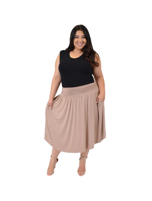 Stretch Is Comfort Women's Pocket Skirt | Flare Mid Length Skirt | Plus