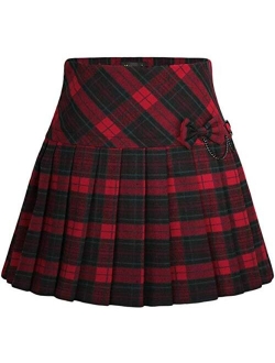 Women's A-Line Plaid Wool Blend Pleated Skirt Side Zipper