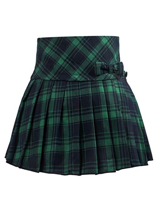 chouyatou Women's A-Line Plaid Wool Blend Pleated Skirt Side Zipper
