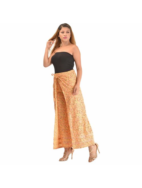 Skirts 'N Scarves Women's 100% Cotton Wrap Palazzo Pants Beige, Floral Printed OneSize