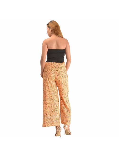 Skirts 'N Scarves Women's 100% Cotton Wrap Palazzo Pants Beige, Floral Printed OneSize