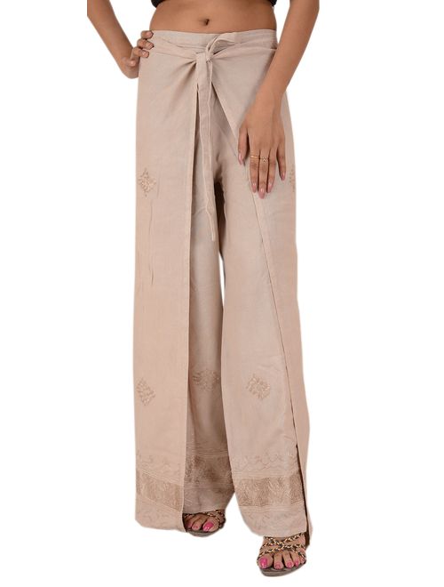 Buy Skirts 'N Scarves Women's 100% Cotton Wrap Palazzo Pants Beige, Floral  Printed OneSize online | Topofstyle