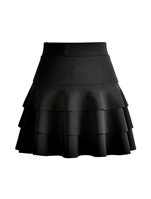 Afibi Stretchy Flared Ruffle Layered Mini Skater Skirts for Women