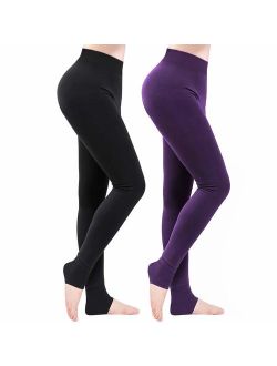 XDDIAS Winter Thermal Leggings, 2 Pack Stretchy Warm Tights Pants with Thick Velvet Lined for Women Girl Black/Purple