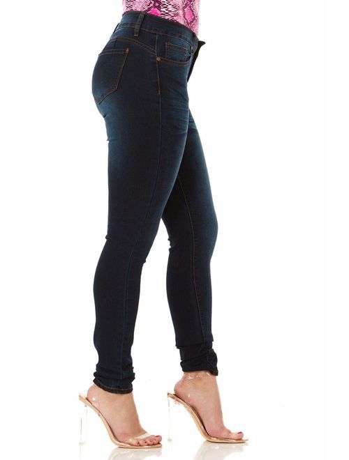 Cover Girl Women's Cute Blue Mid Rise Slim Fit Stretchy Washed Skinny Jeans