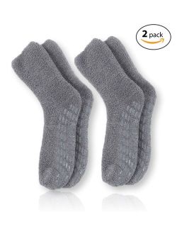 Pembrook Non Skid/Slip Socks - (2 Packs) - Hospital Socks - Fuzzy Slipper Gripper Socks